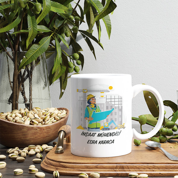 İnşaat Mühendisi İsme Özel Baskılı Seramik Kupa Bardak